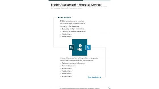 Bidder Assessment Proposal Context One Pager Sample Example Document