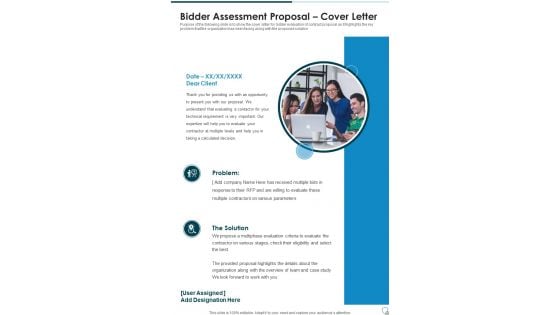 Bidder Assessment Proposal Cover Letter One Pager Sample Example Document