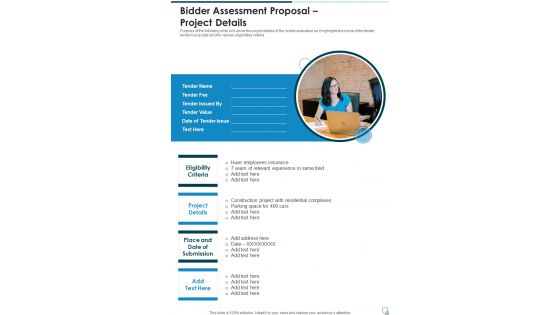 Bidder Assessment Proposal Project Details One Pager Sample Example Document