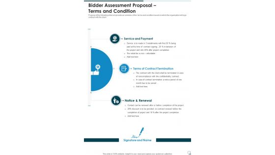 Bidder Assessment Proposal Terms And Condition One Pager Sample Example Document