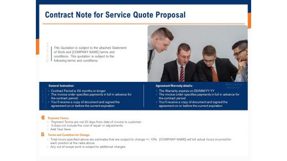 Bids And Quotes Proposal Contract Note For Service Quote Proposal Ppt Templates PDF