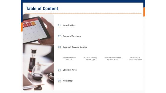 Bids And Quotes Proposal Table Of Content Ppt Summary Samples PDF