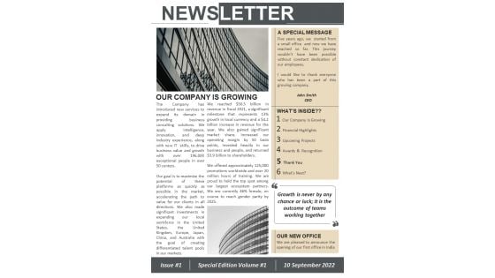 Bifold One Page Business Highlights Newsletter Template