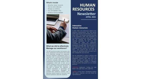 Bifold One Page Human Resources Year End Newsletter Template