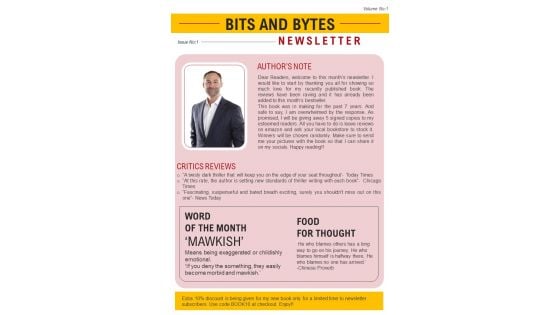 Bifold One Pager Book Author Newsletter Template