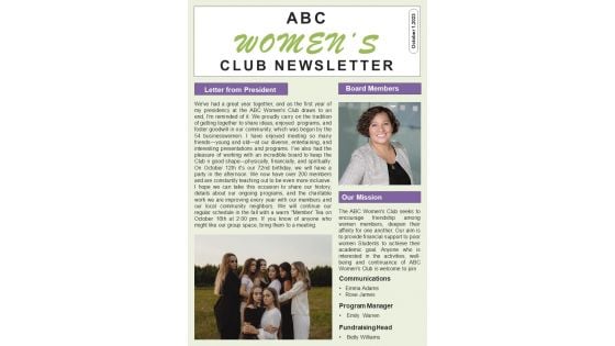 Bifold One Pager For Women Association Newsletter Template Bifold One Pager For Women Association Newsletter Template