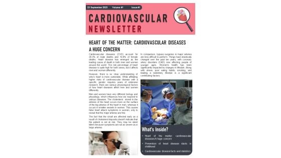 Bifold One Pager Heart And Cardiovascular Newsletter Template