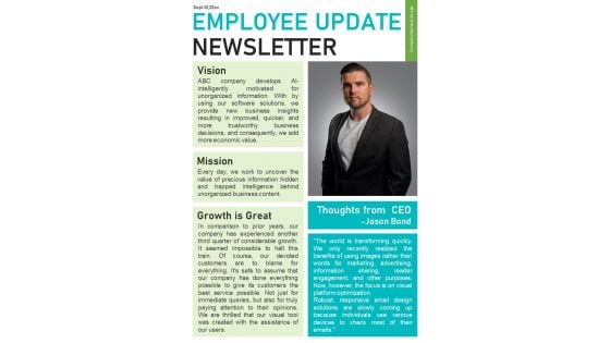 Bifold One Pager Internal Company Updates Newsletter For Employees Template