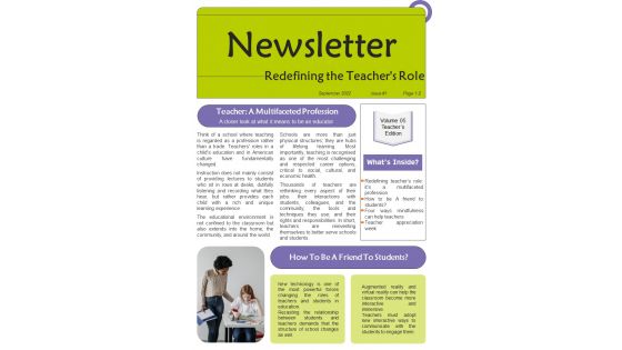 Bifold One Pager Newsletter For Appreciating Educators Template