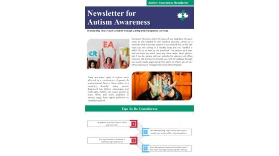 Bifold One Pager Newsletter For Autism Awareness Template