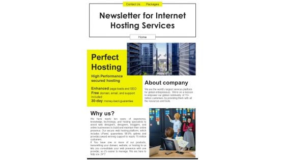 Bifold One Pager Newsletter For Internet Hosting Services Template