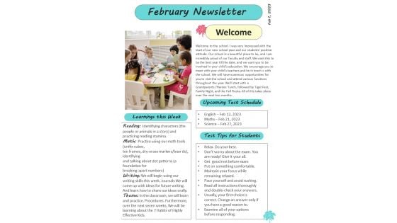 Bifold One Pager Primary School Monthly Newsletter Template