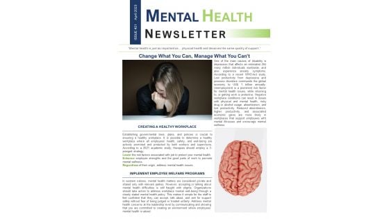 Bifold One Pager Psychological Health Newsletter Template