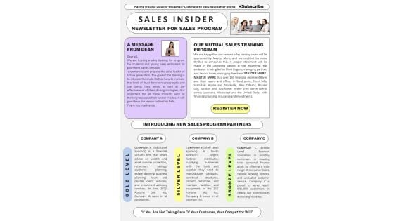 Bifold One Pager Sales Training Program Newsletter Template