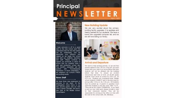 Bifold One Pager School Principal Monthly Updates Newsletter Template