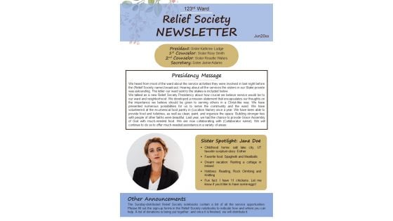 Bifold One Pager Social Welfare Society Newsletter Template Bifold One Pager Social Welfare Society Newsletter Template