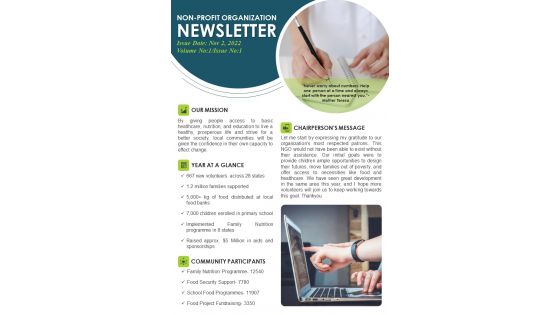 Bifold One Pager Yearly Newsletter For NPO PDF Document PPT Template