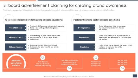 Billboard Advertisement Planning For Creating Brand Awareness Download PDF