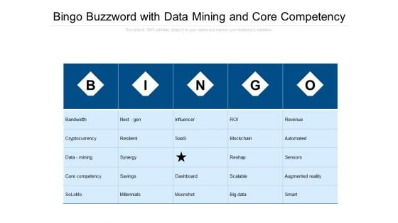 Bingo Buzzword With Data Mining And Core Competency Ppt PowerPoint Presentation Gallery Example PDF