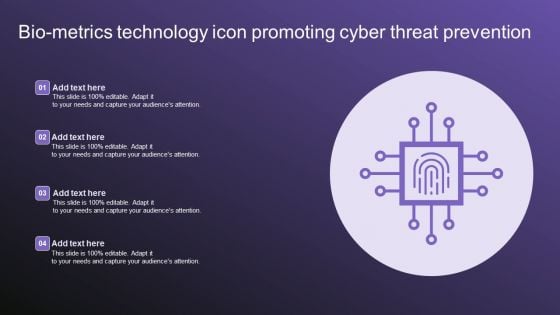 Bio Metrics Technology Icon Promoting Cyber Threat Prevention Designs PDF