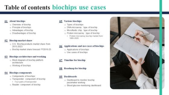 Biochips Use Cases Table Of Contents Ppt Ideas Influencers PDF