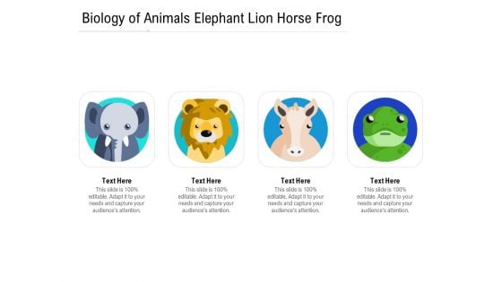 Biology Of Animals Elephant Lion Horse Frog Ppt PowerPoint Presentation Gallery Inspiration PDF
