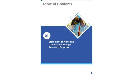 Biology Research Project Proposal Table Of Contents One Pager Sample Example Document