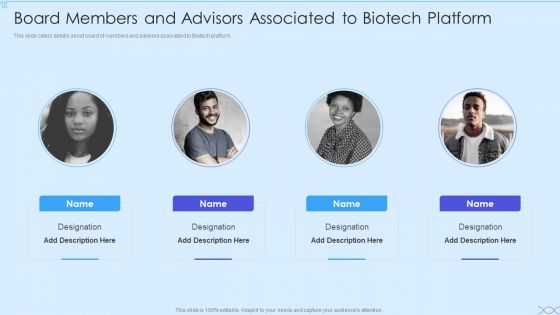 Biotech Firm Investor Funding Board Members And Advisors Associated To Biotech Platform Sample PDF