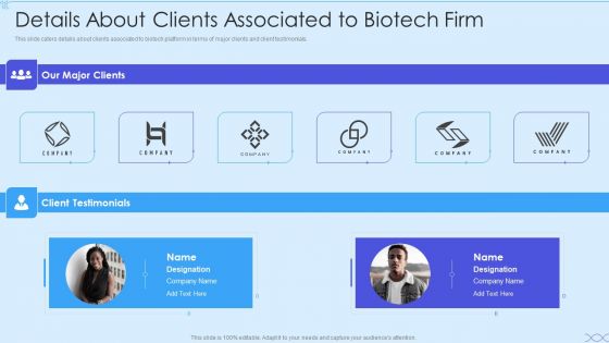 Biotech Firm Investor Funding Details About Clients Associated To Biotech Firm Clipart PDF