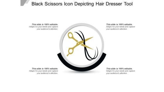 Black Scissors Icon Depicting Hair Dresser Tool Ppt PowerPoint Presentation Background PDF