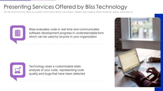 Bliss Investor Capital Raising Elevator Pitch Deck Presenting Services Offered By Bliss Technology Infographics PDF