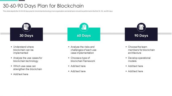 Blockchain And DLT Framework 30 60 90 Days Plan For Blockchain Ideas PDF