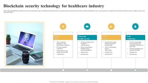 Blockchain Security Technology For Healthcare Industry Icons PDF