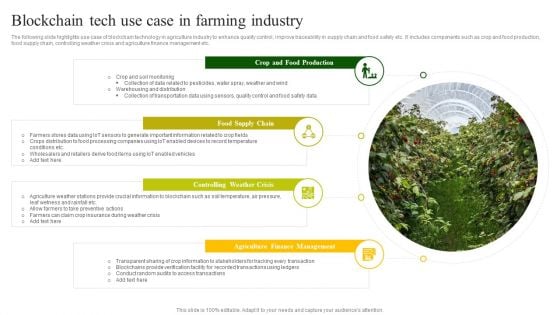 Blockchain Tech Use Case In Farming Industry Summary PDF