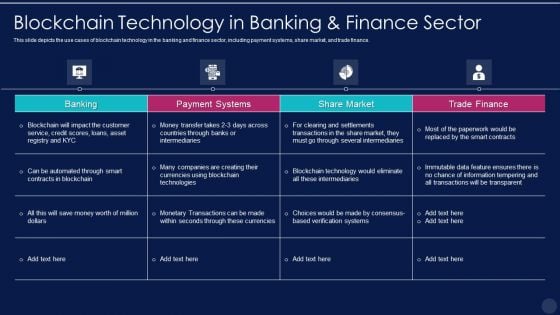 Blockchain Technology Framework IT Blockchain Technology In Banking And Finance Sector Ideas PDF