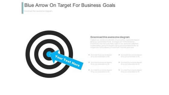 Blue Arrow On Target For Business Goals Powerpoint Slides