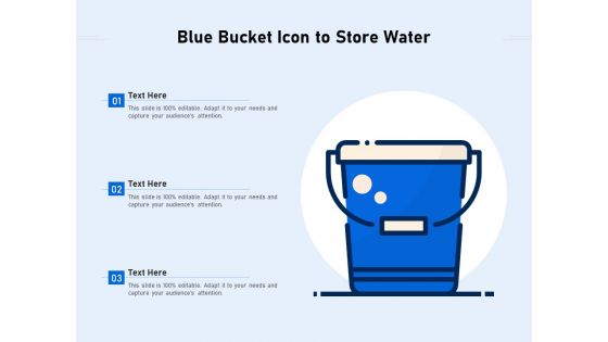 Blue Bucket Icon To Store Water Ppt PowerPoint Presentation File Portfolio PDF