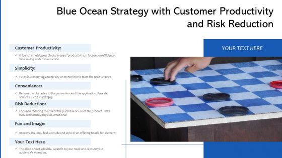 Blue Ocean Strategy With Customer Productivity And Risk Reduction Ppt Powerpoint Presentation Gallery Rules PDF