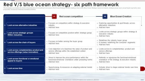 Blue Ocean Tactics Red V S Blue Ocean Strategy Six Path Framework Diagrams PDF