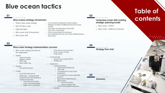 Blue Ocean Tactics Table Of Contents Ppt Outline Infographics PDF