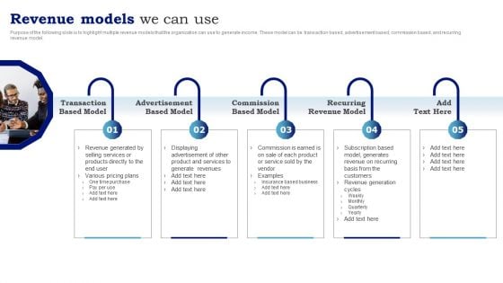 Blueprint To Enhance Organizational Operations Revenue Models We Can Use Demonstration PDF