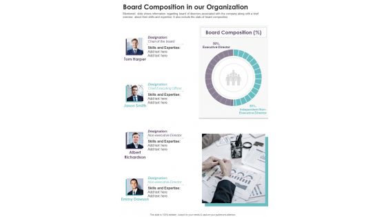 Board Composition In Our Organization One Pager Documents