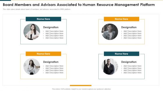 Board Members And Advisors Associated To Human Resource Management Platform Elements PDF Board Members And Advisors Associated To Human Resource Management Platform Elements PDF