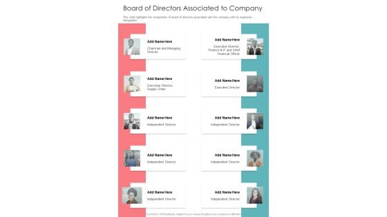 Board Of Directors Associated To Company One Pager Documents