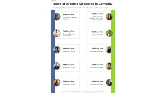 Board Of Directors Associated To Company Template 318 One Pager Documents