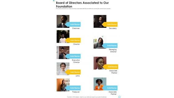 Board Of Directors Associated To Our Foundation One Pager Documents