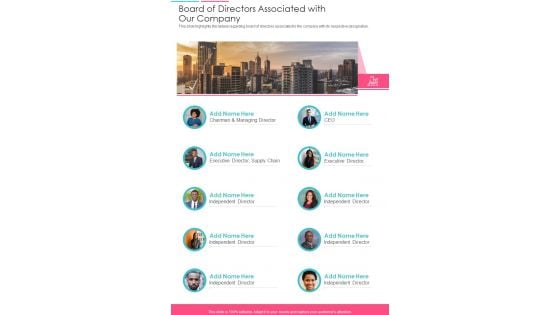 Board Of Directors Associated With Our Company One Pager Documents