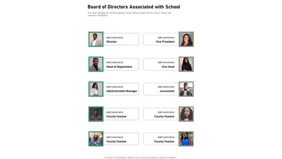 Board Of Directors Associated With School One Pager Documents