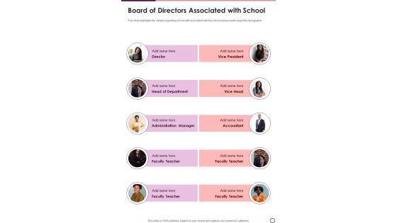 Board Of Directors Associated With School Template 91 One Pager Documents