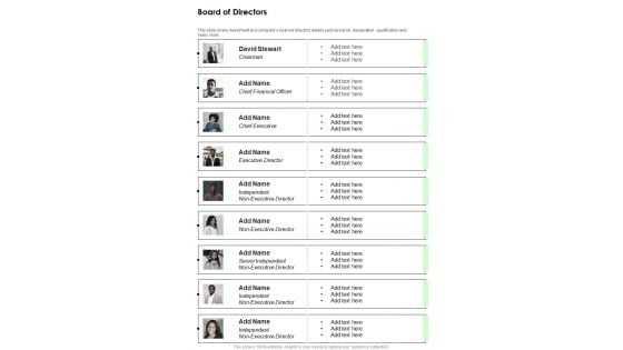 Board Of Directors Template 1 One Pager Documents Board Of Directors Template 1 One Pager Documents